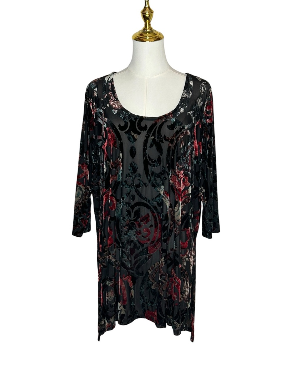 Vintage Karen Kane Whimsigoth Sheer Velvet Burnout Tunic Top 1X Flocked Romantic